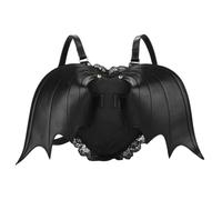 CAZSTYK Zaino da viaggio elegante e gotico con pipistrello del diavolo con finiture in pizzo, perfetto per donne alla moda, Nero