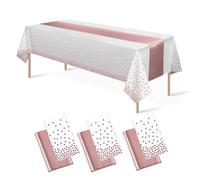 CAZSYSDD Confezione da 6 tovaglie in plastica usa e getta 137 x 274 cm e runner da tavola in raso, tovaglie per feste, coriandoli a pois dorati, per compleanni (White Rose Gold+ Rose Gold TR, 3Pack)