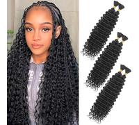 CAZSYSDD Deep Wave Bulk Hair for Braiding 18 inch No Weft Deep Wave Bundles Curly Braiding Hair Extensions for Boho Braids and Wavy Braiding 2 Braids Per Pack (1B, 18inch (3pack))