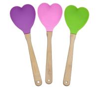 CBAICGHUI Tre Pezzi di spatola in Silicone con Manico in Legno a Cuore, Un Cucchiaio per mescolare a Manico Lungo, Viola-Verde-Rosa.