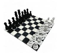 CBAM Scacchiera in Alabastro e Set di Scacchi in Marmo Bianco e Nero Marble Chess Board Decorated Home Decor Table Game Sculpture 35cm
