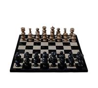 CBAM Scacchiera in Marmo Nero e Travertino Marble Top Chess Set and Decorated Pawns Sculpture Marble Art Home Decor 35cm