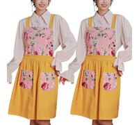 CBBEONRN Grembiule Cucina Donna da Donna Vintage in Morbido Cotone Lino, Grembiule Floreale Rurale con Tasche Adatto PerCaffetteria, BBQ, Pittore, Ristorante Yellow,One Size