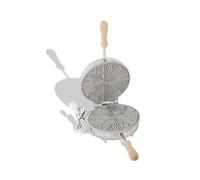 CBE Elettrodomestici Biscottiera Elettrica con Motivo Floreale MOD. 8030100, Piastra per Waffle e Cialde Sottili Decorate, 4 Spicchi Divisibili, Piastre Antiaderenti con Manici in Legno
