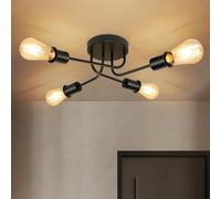 CBJKTX Lampada da soffitto vintage nera - Lampada da soggiorno retrò a 4 fiamme industriale E27 per soggiorno camera da letto sala da pranzo stile rustico senza lampadine
