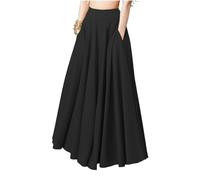 CBLdF Gonna Lunga Donna Casual Elegante A-Line Party Beach Donne Maxi Gonne Lunghe Primavera Vita Alta Gonne Solide Loose-nero-4xl
