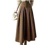 CBLdF Gonna Lunga Donna Donne Maxi Gonna Elegante Ufficio Gonna Lunga Autunno Inverno Caldo Gonne Plissettate Casual Loose A-Line Gonna-caffè-XL