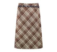 CBLdF Gonna Lunga Donna Gonza Midi A Quadri con Cintura in Vita Alta Gonna Lunghe Donne Preppy Accademia Autunno Inverno-Marrone-XL