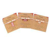 CBMZHF Braccialetto dell'amicizia con biglietto di San Valentino, regolabile, con perline rosa e bianche, 16 - 28 cm