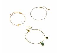 CBMZHF Ensemble de cheville réglable de 3 Pcs pour les femmes, croix en acier inoxydable plaqué or et Bracelets de cheville pendentifs en pierres précieuses 20-25cm, cadeau prêt emballé