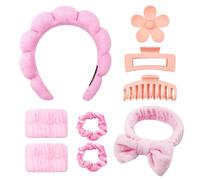 CBMZHF Set di 9 fasce per capelli da spa per lavare il viso, set di fasce per capelli con fiocco per spa, multifunzione, morbide e antiscivolo, per la cura della pelle quotidiana, regalo per il viso