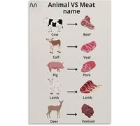 CBQZCHWDKT Meat Source Chart Five Animals Canvas Wall-Art Minimalist Knowledge Print for Modern Home(Unframed,12x18inch(30x45cm))
