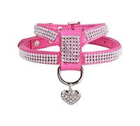 CBROSEY Expawlorer Imbracatura in Vera Pelle Morbida Imbottita per Pet Gilet con Ciondolo a Cuore e Strass Cucciolo di Gatto, Rosa