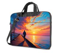 CBRT Borsa per computer portatile da donna, una persona cammina lungo un molo di legno mentre il sole si tramonta, lancia tonalità calde attraverso il cielo Borsa per laptop da viaggio zaino per