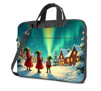 CBRT Custodia per computer portatile da 15,6 pollici, tre elfi in vesti rosse, con supporto sotto l'aurora boreale, borsa per laptop da viaggio, borsa per laptop da donna, 29 x 40 cm