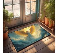 CBRT Divertente tappetino da bagno con angelo con ali dorate in piedi tra onde che si infrangono, piccolo zerbino di benvenuto per esterni (50 x 80 cm)