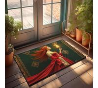 CBRT Divertente tappetino da bagno con una donna in abito rosso con una torcia fiammeggiante, piccolo zerbino di benvenuto per esterni (65 x 90 cm)