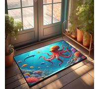 CBRT Divertente zerbino decorativo per patio con scena subacquea con polpo e pesce colorato, tappetino per esterni impermeabile (50 x 80 cm)