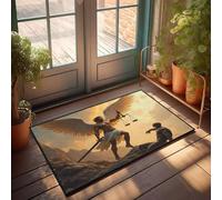 CBRT Grande zerbino per esterni con angelo con squame e spada che si trova sopra un uomo caduto, antiscivolo, tappetino di benvenuto per classe (50 x 80 cm)