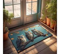 CBRT Grande zerbino per esterni con tre gufi saggi appollaiati su un ramo, zerbino per portico anteriore, decorazione autunnale per la casa, 65 x 90 cm