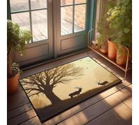 CBRT Grande zerbino per interni con cervi sotto un albero con uccelli che volano nel cielo, zerbino per portico anteriore, decorazione autunnale per la casa da solo (40 x 60 cm)