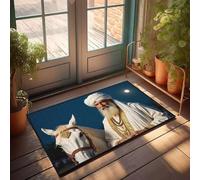 CBRT Home Bar Decor Un uomo in abiti tradizionali stand accanto a un cavallo bianco sotto una luna piena zerbino autunno tappeto casa colonica zerbini esterni (65 x 90 cm)
