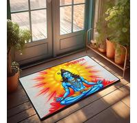CBRT Home Bar Decor Una divinità dalla pelle blu si siede in meditazione con un radioso raggio di sole dietro lo zerbino, tappeto autunnale zerbino per casa colonica all'aperto (65 x 90 cm)