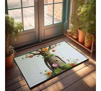 CBRT Home Decor - Zerbino estivo per porta d'ingresso, motivo: albero allegro con fiori colorati, 50 x 80 cm