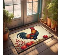 CBRT Tappetino da cucina autunnale per pavimento, un gallo sta orgogliosamente tra mele e bacche, decorazione per esterni, decorazione musicale per patio (65 x 90 cm)