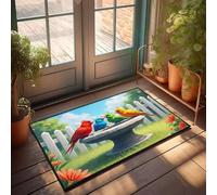 CBRT Tappeto da portico per esterni, quattro uccelli colorati seduti su una pietra per il bagno degli uccelli, set di tappeti da bagno divertenti per esterni (40 x 60 cm)