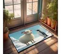 CBRT Tappeto estivo con pecora e pinguino che stanno insieme in un paesaggio innevato, decorazione per bar Tiki, decorazione per porta della camera da letto (50 x 80 cm)