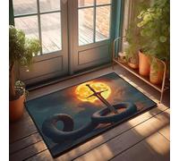 CBRT Tappeto estivo con spada che perfora serpente contro luna di fuoco sfondo zerbino tiki bar decorazione camera da letto porta (65 x 90 cm)