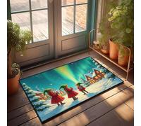 CBRT Tappeto estivo con tre elfi in vesti rosse sotto l'aurora boreale, zerbino tiki bar, decorazione per camera da letto (65 x 90 cm)