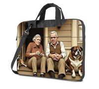 CBRT Zaino per computer da uomo, due anziani seduti su un portico con i loro cani, borsa per computer portatile, zaino da viaggio per laptop, Colore, 29x40cm