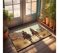 CBRT Zerbino con decorazione vintage con due cavalieri a cavallo che attraversano un paesaggio desertico, tappetino di benvenuto personalizzato per esterni (40 x 60 cm)