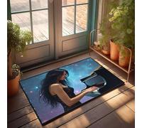 CBRT Zerbino da cucina con scritta in inglese "A Woman Plays The Piano Under A Starry Sky", zerbino per porta d'ingresso, per interni e camera da letto (65 x 90 cm)