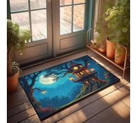 CBRT Zerbino divertente per esterni con una magica casa sull'albero che si illumina sotto la luna piena, zerbino decorativo per portico, zerbino per esterni (65 x 90 cm)