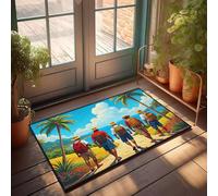 CBRT Zerbino estivo con cinque uomini con zaini, su un sentiero circondato da palme, zerbino e tappetino autunnale per esterni (65 x 90 cm)