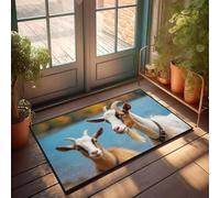 CBRT Zerbino per porta d'ingresso, con due capre in piedi vicino a un lago, zerbino autunnale, per esterni, decorazione per la stanza degli uomini (50 x 80 cm)