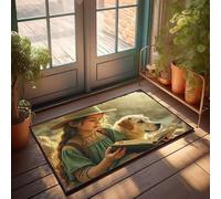 CBRT Zerbino per porta d'ingresso, con scritta in inglese "A Girl In A Hat Reads to Her Dog", tappetino per esterni e decorazione per la stanza degli uomini (40 x 60 cm)