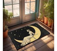 CBRT Zerbino per porta d'ingresso con una donna in abito bianco che si siede su una luna crescente sotto una notte stellata, zerbino autunnale per esterni e camera da uomo (50 x 80 cm)