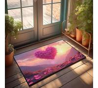 CBRT Zerbino per porta d'ingresso, divertente, con fiore a forma di cuore che sboccia in montagna al tramonto, zerbino per esterni e bar, decorazione per la camera dei ragazzi (50 x 80 cm)