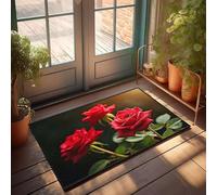 CBRT Zerbino per porta d'ingresso, divertente, con tre rose rosse vivaci in piena fioritura, per esterni, bar, decorazione per la stanza dei ragazzi (65 x 90 cm)