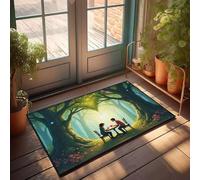 CBRT Zerbino unico per interni e ingresso, due persone sedute a un tavolo in una foresta magica, zerbino autunnale per esterni e decorazione per la stanza degli uomini (65 x 90 cm)