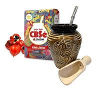 CBSe, set da tè Yerba Mate, bevanda energetica naturale forte, kit per principianti, Yerba Mate con guaranà 500 g, tazza di ceramica zucca da 300 ml, Bombilla, paletta in legno