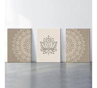 cbVdfhndsgv Beige bohémien mandala wall art loto tela pittura astratta fiore immagine boho chic poster stampa minimalista yoga decorazione della parete 50x70cmx3 senza cornice