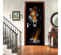 CBWRAW Adesivi per Porte 3D Carta Parati Tigre Animale della Foresta Interne Soggiorno Camera da Letto Carta da Parati in PVC Autoadesivo Impermeabile Poster Murale Fotomurali Arredo Casa 77X200 Cm