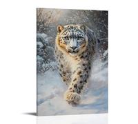 CBWVUWHJW Dipinto ad olio con animale, leopardi delle nevi passo silenzioso, un mistico predatore himalayano dipinto in tonalità gelide, decorazione da parete alla moda, poster artistico da appendere