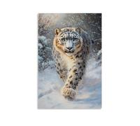 CBWVUWHJW Dipinto ad olio con animale, leopardi delle nevi passo silenzioso, un mistico predatore himalayano dipinto in tonalità gelide, decorazione da parete alla moda, poster artistico da appendere