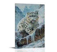 CBWVUWHJW Dipinto ad olio con animale, leopardo delle nevi mimetizzato tra rocce ghiacciate nelle montagne dell'Himalaya, decorazione da parete alla moda, poster artistico da appendere e murales (50 x